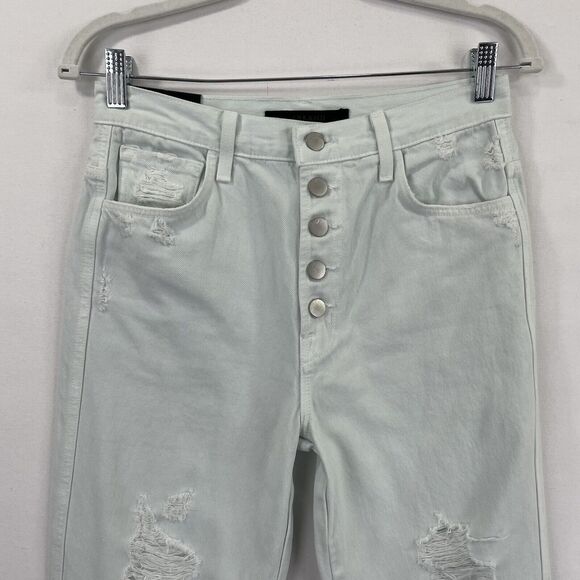 J Brand Jeans Womens 26 Green Straight Leg Frayed Hem High Rise Button Fly NWT - Picture 3 of 16